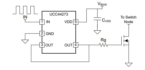 Application Circuit Diagram - Texas Instruments UCC44273 Single-Channel Gate Driver